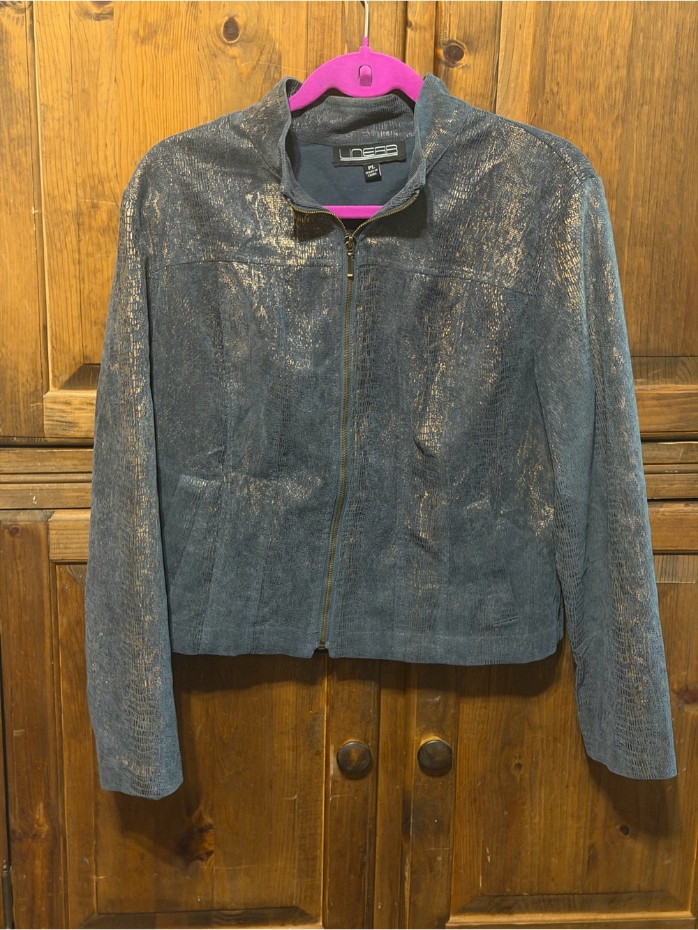 Linear Dark Gray/Blue with Metallic Gold/Copper Accent Snakeskin Zip up Jacket